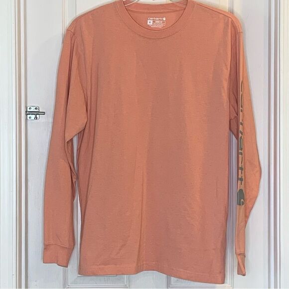 Carhartt Loose Fit Heavyweight Long Sleeve Logo Graphic T-Shirt Tropical Peach - Picture 1 of 10